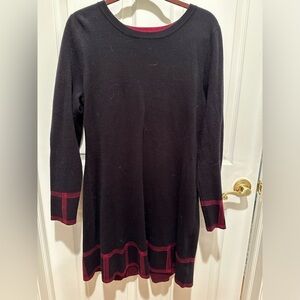 NWT Cynthia Rowley Black Sweater Dress Large Red Accents